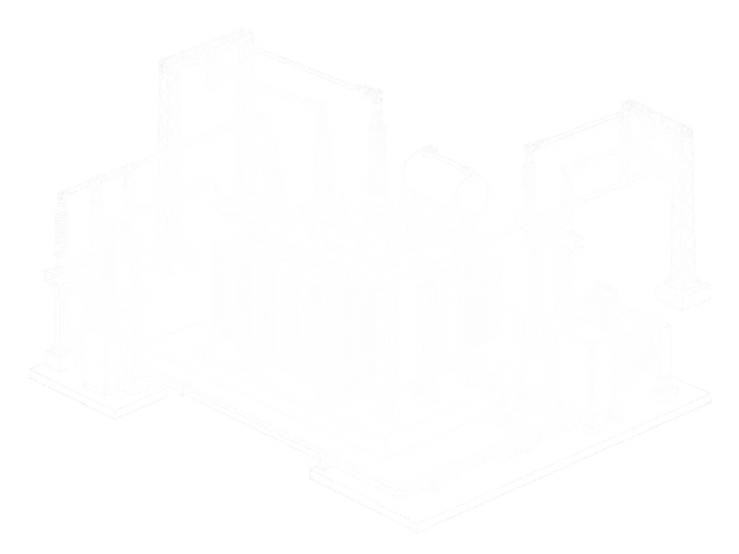 Isometric view of a power transformer in a substation.