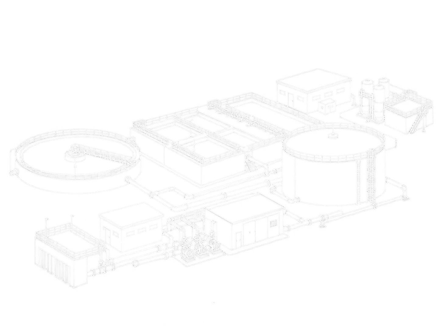 Isometric view of a water treatment plant.